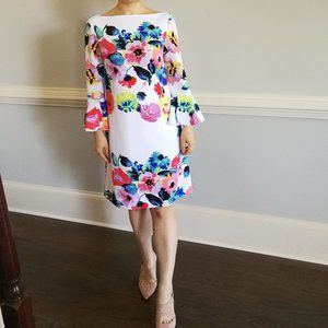 Tahari ASL Floral Shift Dress with Bell Sleeve